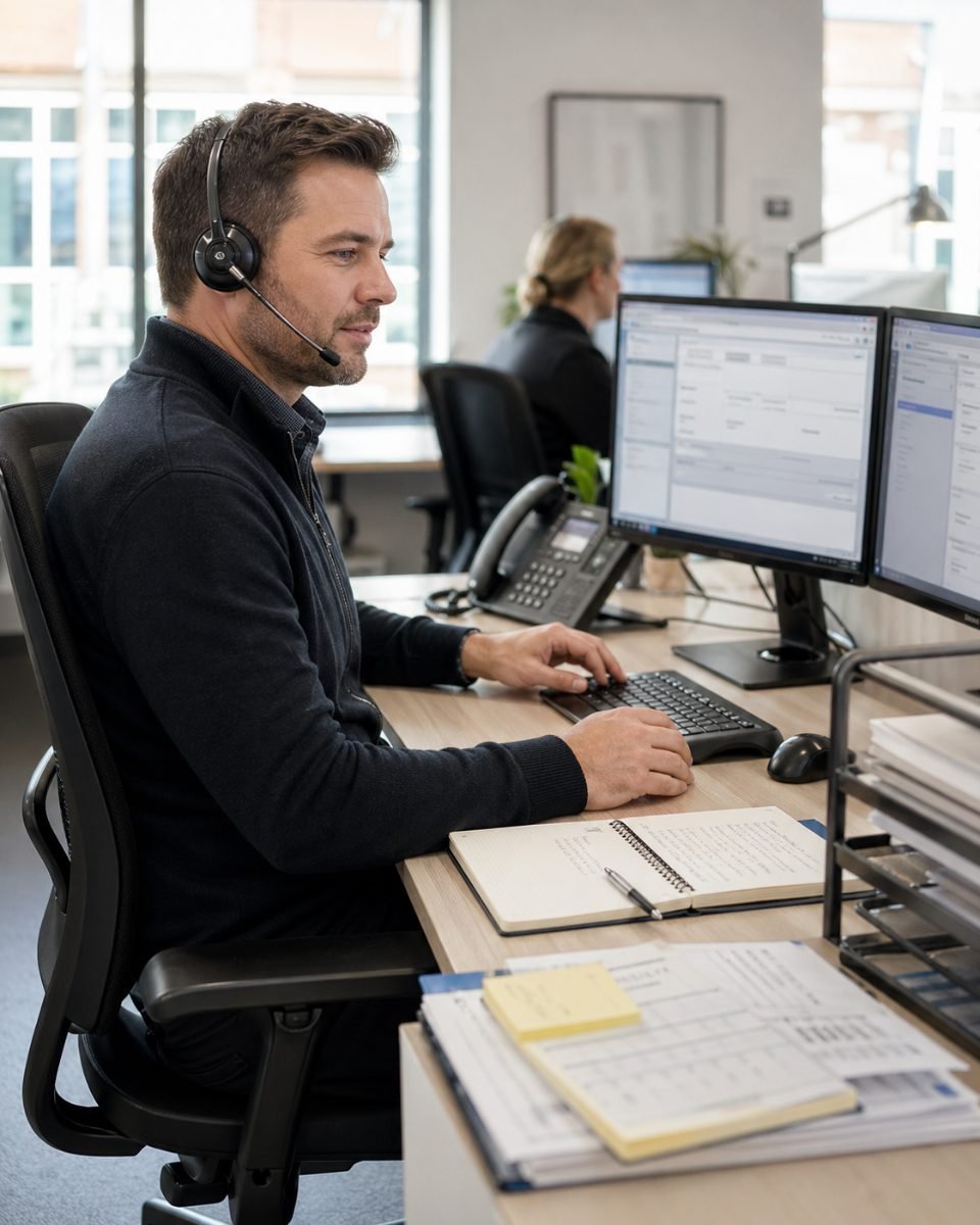 Office team member on the phone