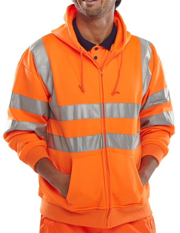 Hi-vis orange zip-up hooded sweatshirt