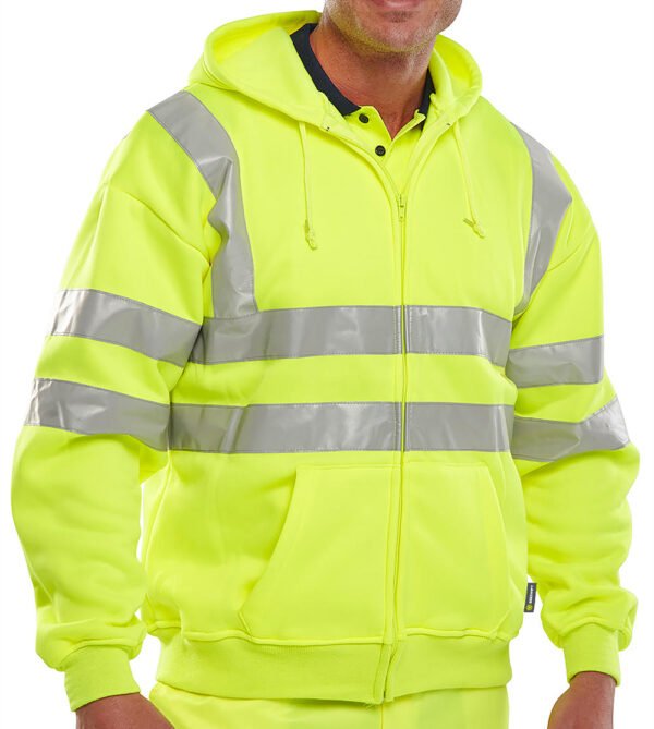 Hi-vis yellow zip-up hooded sweatshirt