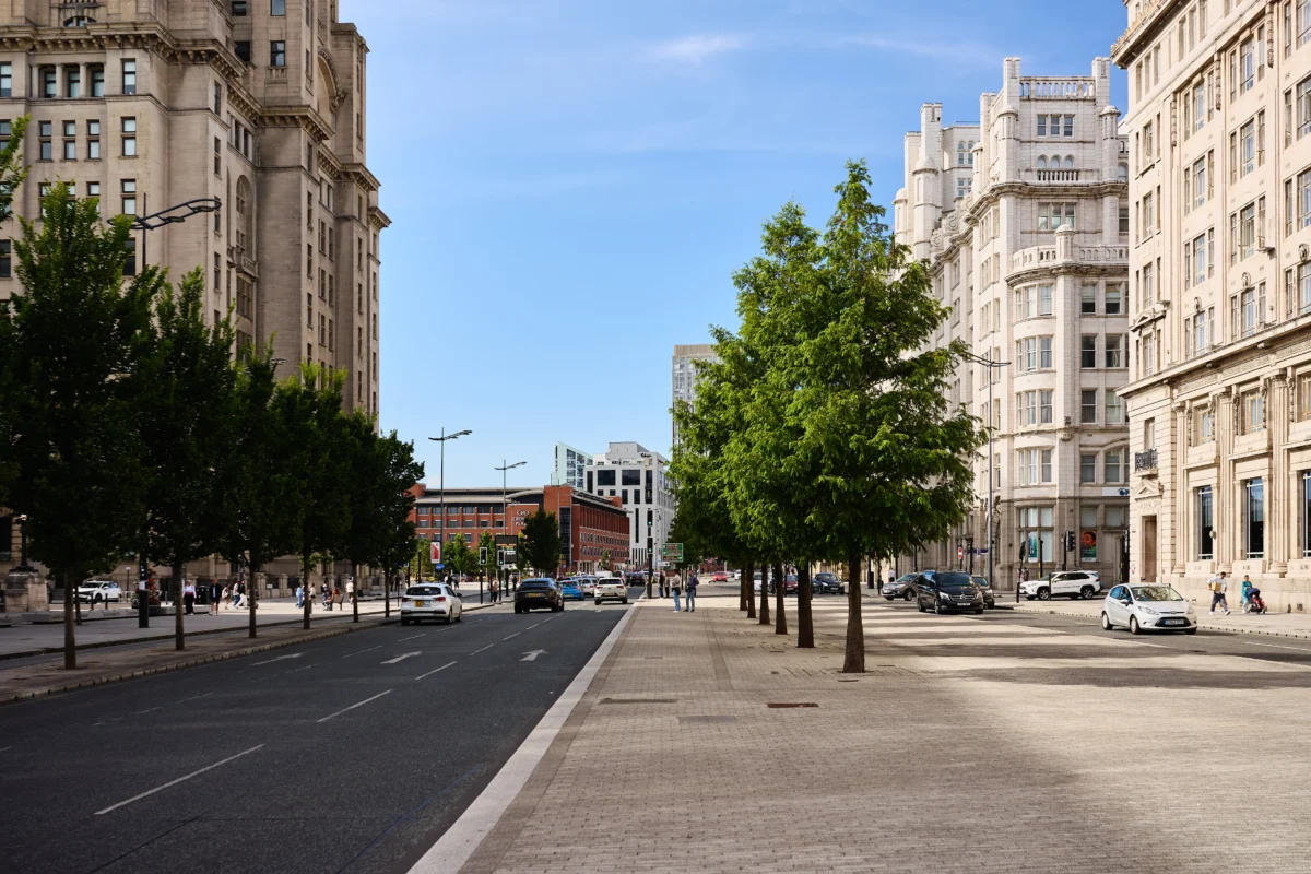 Sunny street in Liverpool city centre